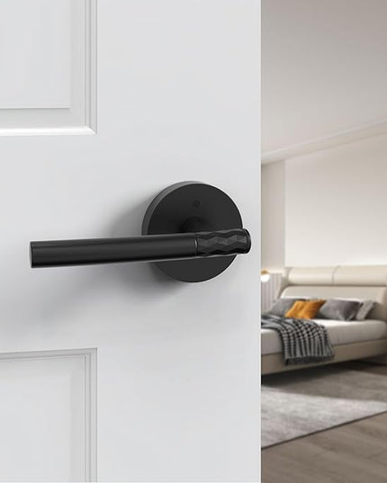 4 Pack Matte Black Privacy Door Handle - Keyless Entry, Heavy Duty Zinc Alloy Lever for Bedroom/Bathroom