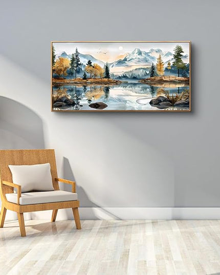 ERQINHUA Large Canvas Wall Art for Living Room Wall Decor for Bedroom Office Mural Abstract Watercolour Paint Tree Lakeside Landscapes Picture Artwork Home Decor Ready to Hang Wood Framed 24x48 In