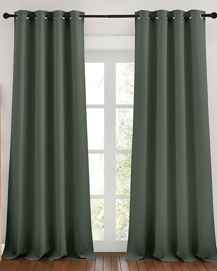 NICETOWN Dark Mallard Curtains 96 inches Long, Grommet Thermal Insulated Blackout Curtains Privacy Window Treatments for Boys Room/Living Room, W46 x L96, 2 Panels