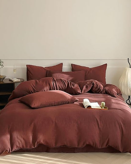 Luxlovery Brick Red Comforter Set California King Dark Rust Bedding Comforter Set Solid Blackish Red Soft Breathable Blanket Quilts 3 Piece Bedding Set for California King Bed