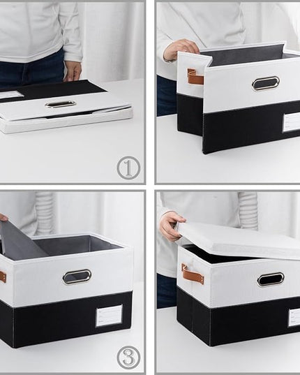 PRANDOM Foldable Storage Bins with Lids [3-Pack] Fabric Collapsible Storage Boxes Baskets Cubes Containers with Handles for Closet Living Room Bedroom (Black & White 17.7x11.8x11.8'')