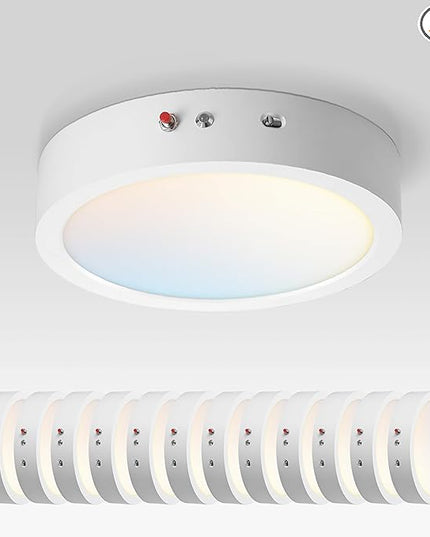 ASD LED 9" Round Flush Mount Ceiling Light Fixture, Low Profile Surface Lighting | 5CCT, Dimmable, Battery Backup, ETL Listed | 18W 1600LM 2700-6000K 120V | Kitchen, Hallway Lamp | White, 12 Pack