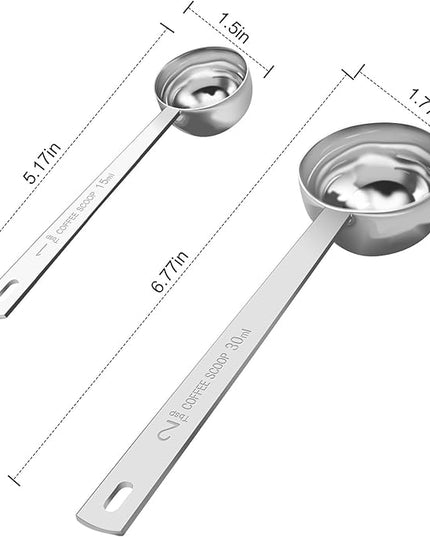 Coffee Scoop Set, Tablespoon Scoop 2 Pc Set (1 Tbsp & 2 Tbsp), Stainless Steel Measuring Spoons for Ground Coffee with Long Handles, for Tea, Sugar, or Flour