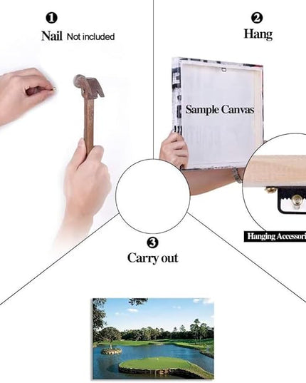 chenchenArt USA Golf Course Wall Art TPC Sawgrass Golf Course Pictures Canvas Prints Golf Wall Decor for Living Room Bedroom Bathroom Home Decorations Framed Ready to Hang(28''H x 44''W)