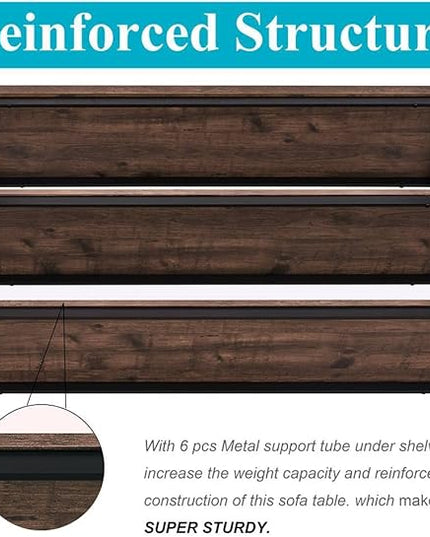 BON AUGURE Rustic Console Table Behind Couch, Industrial Entryway Table with Shelves, Farmhouse 3 Tier Sofa Tables for Living Room, Entry, Hallway (47 Inch, Rustic Oak)