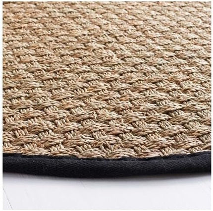 SAFAVIEH Area Rug 4' Round - Natural Fiber Collection - Natural & Black, Seagrass, Basketweave Pattern with Border (NF114C)