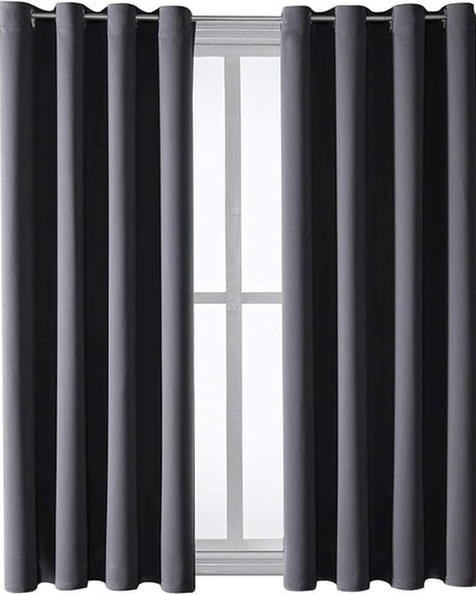 ChrisDowa Grommet Blackout Curtains for Bedroom and Living Room - 2 Panels Set Thermal Insulated Room Darkening Curtains (Dark Grey, 52W x 63L)