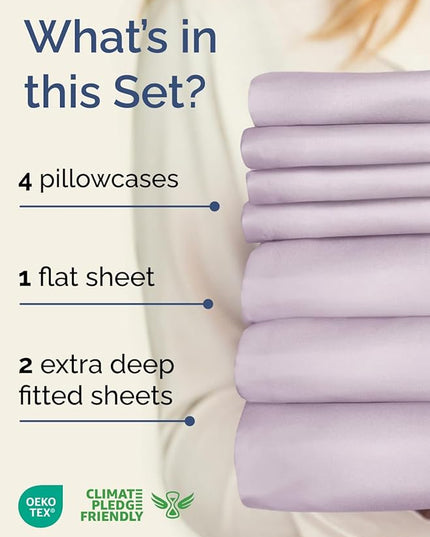 Extra Deep Split King Sheet Set - 7 Piece Breathable & Cooling Sheets - Hotel Luxury Bed Sheets Set - Easy Fit - Soft, Wrinkle Free & Comfy Sheets Set - Light Lavender Sheet Set w/Extra Deep Pockets