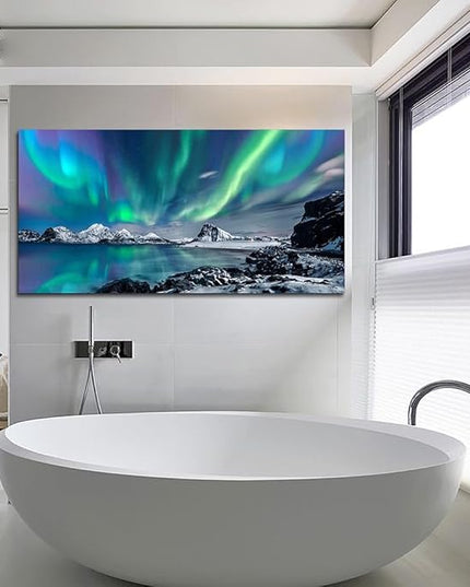 Blue Aurora Scenery Canvas Pictures Artwork Framed Canvas Wall Art For Living Room Large Size Wall Decor For Office Bedroom Wall Decorations Paintings Ready To Hang 30" X 60"