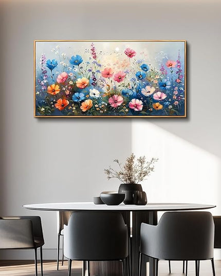QIYILEXWART Large Wall Art For Living Room Canvas Wall Decor For Bedroom Watercolour Painting Office Decoration Colorful Flowers Wall Picture Artwork Ready To Hang Home Decor Wood Framed