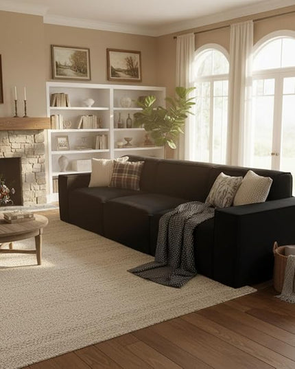 110" Cloud Sectional Couch, Comfort Chenille Boneless Couch for Living Room, Memory Foam Deep Seat Modular Sectional Sofa Compression Floor Sofa, No Assembly Required