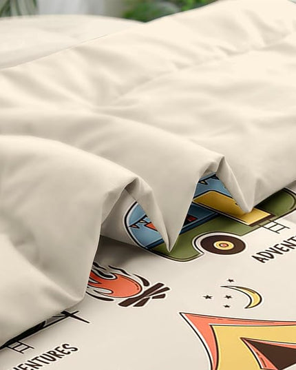 Comforter Set King Size, Summer Camp Camper 7 Pcs Bedding for Kids and Adults, Camping Adventure Bed Sheet Sets with Fitted Sheet 2 Pillowcases & 2 Shams for Bedroom Bed Decor