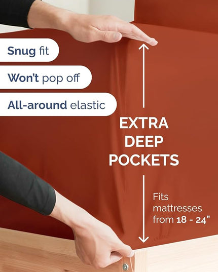Extra Deep Twin XL Sheet Set - 4 Piece Breathable and Cooling Sheets - Hotel Luxury Bed Sheets Set - Easy Fit - Soft, Wrinkle Free and Comfy Sheets Set - Terracotta Sheet Set with Extra Deep Pockets