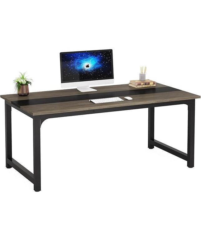 Tribesigns Modern Computer Desk, 63 x 31.5 inch Large Office Desk Computer Table Study Writing Desk Workstation for Home Office, Grey/Black