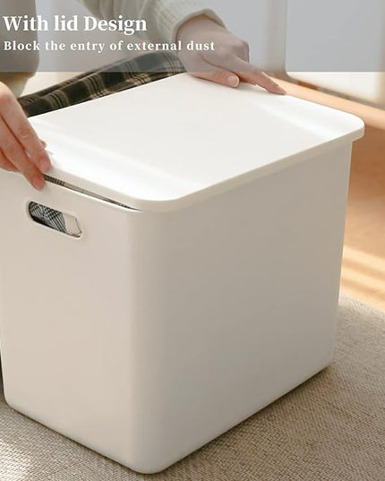 Plastic Storage Baskets Bins Boxes With Lids,Organizing Container White Storage Organizer Bins For Shelves Drawers Desktop Playroom Classroom Office,6-Pack(4XL+2L)