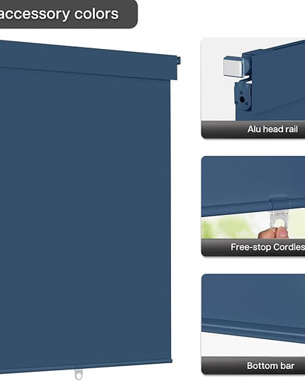 LazBlinds No Drill Blinds for Indoor Windows, Blackout Roller Shades, Cordless Window Blackout Blinds, Thermal Insulated Fabric UV Protection for Home and Office, 25" W x 72" H, Navy Blue