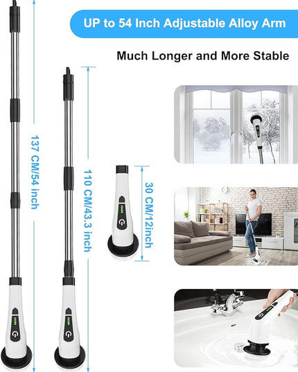 Leebein Electric Spin Scrubber, Cordless Cleaning Brush with 8 Replaceable Brush Heads, Tub and Floor Tile 360 Power Scrubber Dual Speed with Adjustable & Detachable Handle for Bathroom Kitchen Car