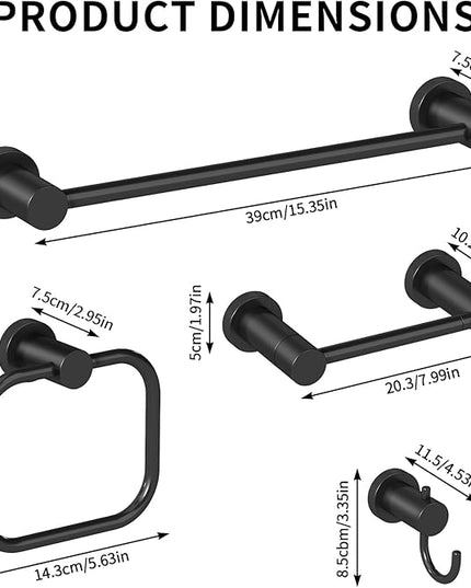 4-Pieces Bathroom Hardware Set Black, Stainless Steel 16 Inch Towel Bar Set, Towel Racks for Bathroom Wall Mounted