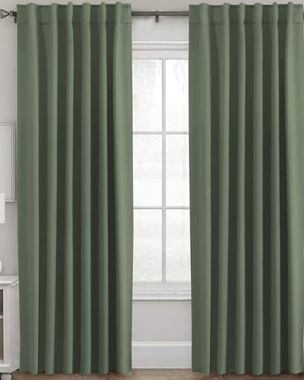 H.VERSAILTEX Blackout Curtains Thermal Insulated Window Treatment Panels Room Darkening Blackout Drapes for Living Room Back Tab/Rod Pocket Bedroom Draperies (2 Panels, Bronze Green, 52 x 96 Inch)