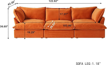 JACH 122.82" Cloud Sectional Couch for Living Room, Modular 3 Seater Sofas, Convertible Sectional Couches, Cushion Covers Removable, Two Corners and One Middle Sofa for Living Room (Orange)