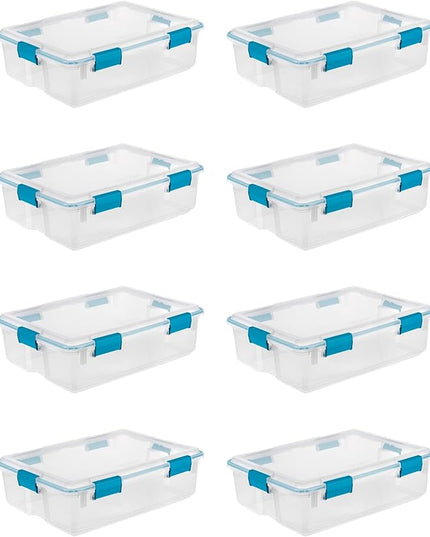 Sterilite 8-Pack Gasket Box, Weather-Resistant Storage Bins with Latching Lids, 37 Quart - Heavy-Duty Organizing Containers for Closet, Bathroom, and Office