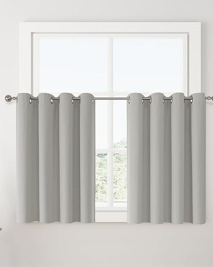ChrisDowa 100% Blackout Light Grey Solid Curtains 45 Inches Long 2 Panels for Bedroom Living Room,Farmhouse Room Darkening Thermal Insulated Soundproof Grommet Top Window Treatment Drapes,52x45