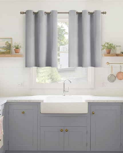YoungsTex Light Grey Blackout Curtains 36 Inch Length for Kitchen Window - Short Thermal Insulated Drapes with Grommet Room Darkening for Bedroom Bathroom, 2 Panels, 42 x 36 Inch