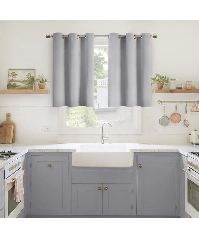 YoungsTex Light Grey Blackout Curtains 36 Inch Length for Kitchen Window - Short Thermal Insulated Drapes with Grommet Room Darkening for Bedroom Bathroom, 2 Panels, 42 x 36 Inch