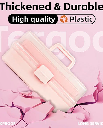 12.5in 3-Layer Multipurpose Craft Organizers and Storage with Adjustable Dividers, Portable Tackle Box, Folding Art & Craft Case for Medicine, Tool, Sewing Organizer (Pink)