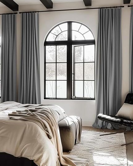 INOVADAY 100% Blackout Curtains for Bedroom, Black Out Curtains 96 Inch Long, Clip Rings Linen Blackout Drapes, Thermal Insulated Room Darkening for Living Room, 2 Panels - DarkgreyW50xL96