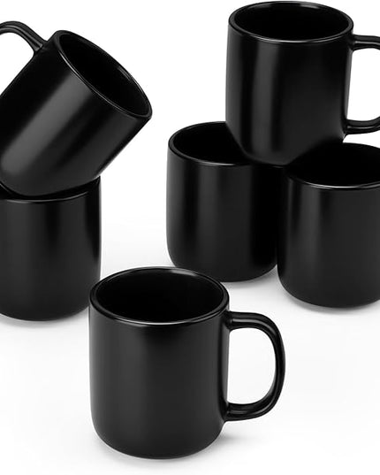 vancasso Stoneware Coffee Mugs Set, 12 oz Ceramic Coffee Cups for Latte Hot Tea Cappuccino Cocoa Milk Cups Set of 6, Dishwasher & Microwave Safe, Matte Black