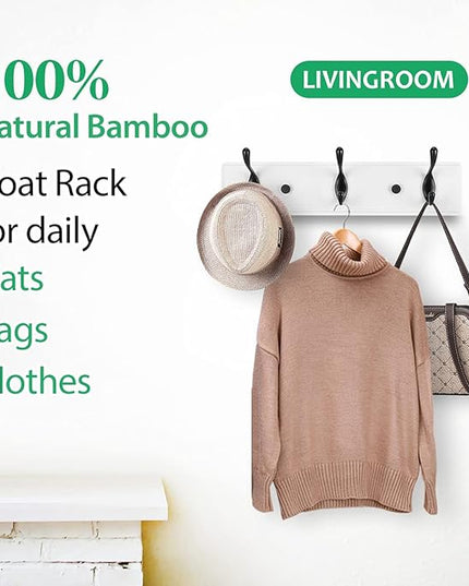 Wooden Coat Rack, Wall-Mounted Organizer for Closet, Entryway, Hallway, Foyer, Bedroom, Heavy Duty Double Hooks for Hanging Towels, Bags, Hats, Jackets, Key (WhiteBlack, 3 Hooks)
