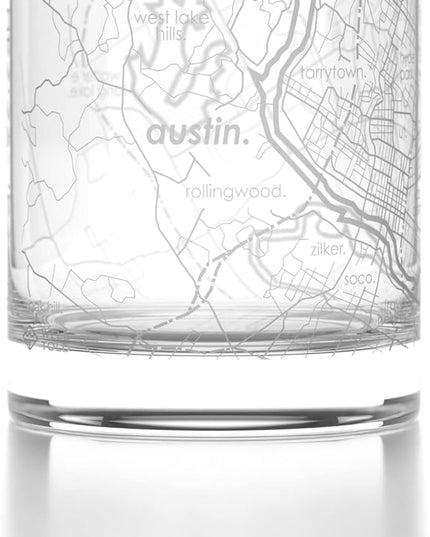 Well Told Engraved Austin Texas Map Rocks Glass, Old Fashioned Whiskey Glass (11 oz, Clear) Etched Whiskey Glass, Gifts For Whiskey Lovers