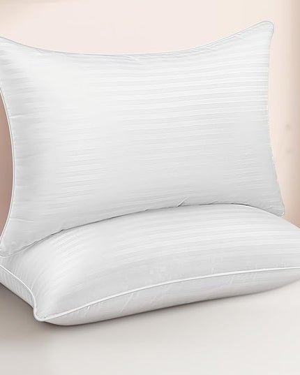 Standard Size Bed Pillows Set of 2 - Down Alternative Premium Cooling Pillows for Side, Back, and Stomach Sleepers Hotel Quality Fluffy Soft Microfiber Fill Breathable Skin-Friendly