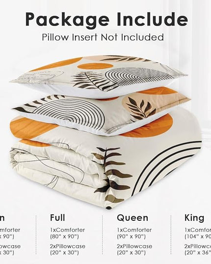 Twin Size Comforter Set with Pillowcase, Contemporary Mid Century Geometric 2 Pcs Bedding for Kids and Adults, Boho Rainbow Sun Soft Comforter Set for Bedroom Bed Decor