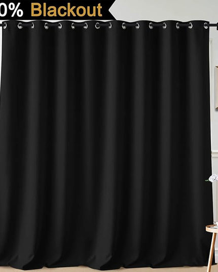 Yakamok 100% Blackout Thermal Insulated Grommet Curtains, Noise Reducing Barrier Panel for Sliding Glass Door, 2 Thick Layers Heat Full Light Blocking Patio Door Drapery, Black, W100 x L108, 1 Panel