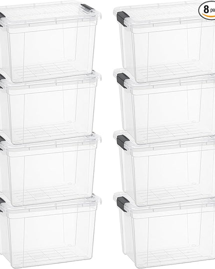 Superio Clear Storage Boxes with Lids, 4.75 Quart Plastic Container Bins for Organizing, Stackable Crates, BPA Free, Non Toxic, Odor Free, Organizers for Home, Office and Dorm, 8 Pack