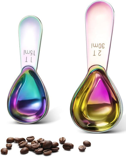 Stainless steel coffee scoop 2-piece set (1 tbsp, 2 tbsp) durable Tablespoon, ergonomic measuring spoon, Suitable for small and large jars，short-handled spoon (colored)