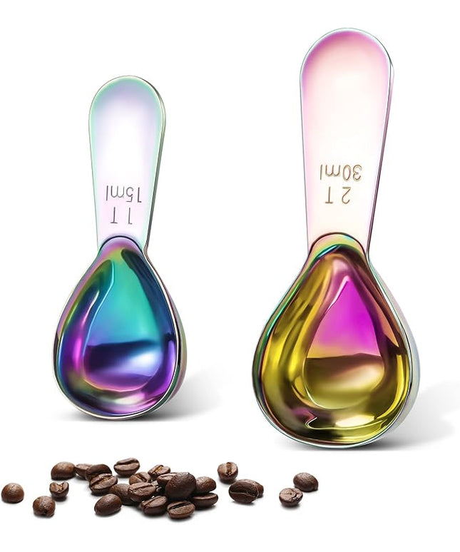Stainless steel coffee scoop 2-piece set (1 tbsp, 2 tbsp) durable Tablespoon, ergonomic measuring spoon, Suitable for small and large jars，short-handled spoon (colored)
