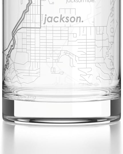 Well Told Engraved Jackson Wyoming Map Rocks Glass, Old Fashioned Glassware (11 oz, Clear) Etched Bourbon Tumbler, Gifts For Whiskey Lovers