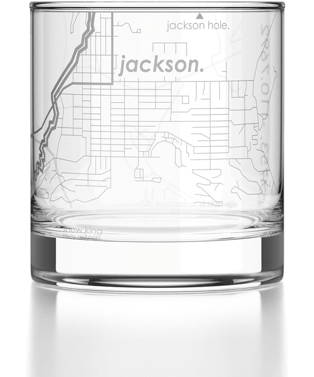 Well Told Engraved Jackson Wyoming Map Rocks Glass, Old Fashioned Glassware (11 oz, Clear) Etched Bourbon Tumbler, Gifts For Whiskey Lovers