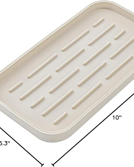 Silicone Kitchen Sink Organizer Tray for Multiple Usage,Eco-Friendly Sponges Holder for Kitchen Bathroom Counter or Sink,Dish Soap Dispenser,Scrubber,Bottle,Cup (Tapioca, 10"×5.3")