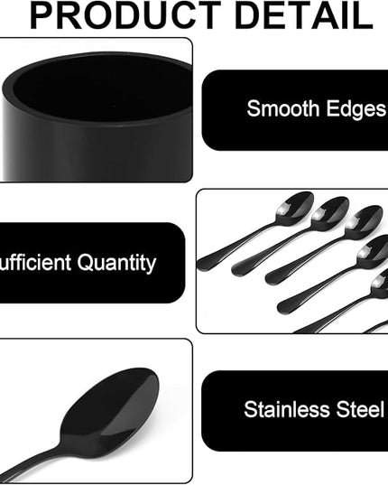 6 PCS Black Coffee Spoons with Holder Small Espresso Coffee Spoons 4.92 Inch Coffee Mixing Spoon Black Dessert Spoon Stainless Steel Tea Spoon Set of 6 for Tea Party Bar