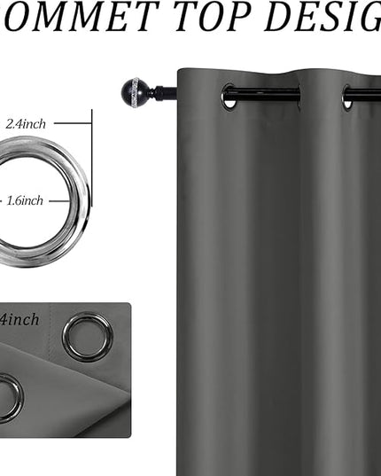 JIUZHEN Room Divider Curtains, Blackout Window Treatment for Sliding Glass Door/Patio Door, Grommet Noise Reducing Wide Window Drape (Dark Grey, W80 by L84, 1 Panel)