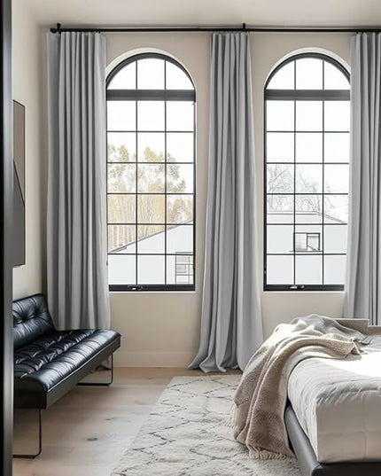 INOVADAY 100% Blackout Curtains for Bedroom, Black Out Curtains 120 Inch Long, Clip Rings Linen Blackout Drapes, Thermal Insulated Room Darkening for Living Room, 2 Panels - Grey,W50xL120