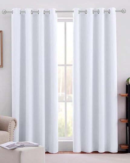 HOMEIDEAS Pure White Curtains for Bedroom 52 X 84 Inch Long 2 Panels Set Curtains/Drapes, Grommet Window Curtains for Living Room