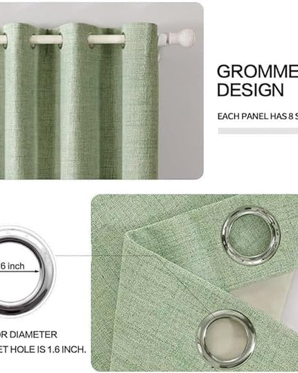MIULEE Linen Texture 90 Inches Curtains for Bedroom 100% Blackout Thermal Insulated Sage Green Curtains Grommet Room Darkening Curtains/Draperies for Living Room Nursery 52x90 Inch (2 Panels)