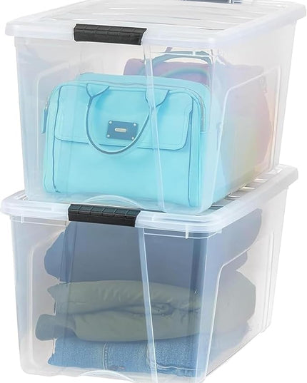 IRIS USA 2-Pack Storage Bins with Lids, 72 Quart, Made in USA Stackable See-Through Organizing Solution Latches Durable Nestable Containers Secure Pull Handle, BPA-Free Plastic