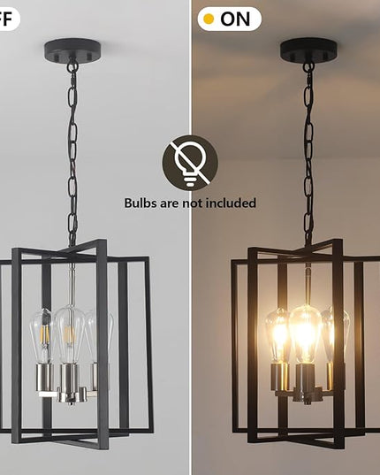 Modern Farmhouse Chandelier for Dining Room, 3 Light Black and Nickel Entryway Light Fixture Adjustable Pendant Lights Kitchen Island Rustic Hanging Chandelier for Foyer Living Room Hallway Bedroom