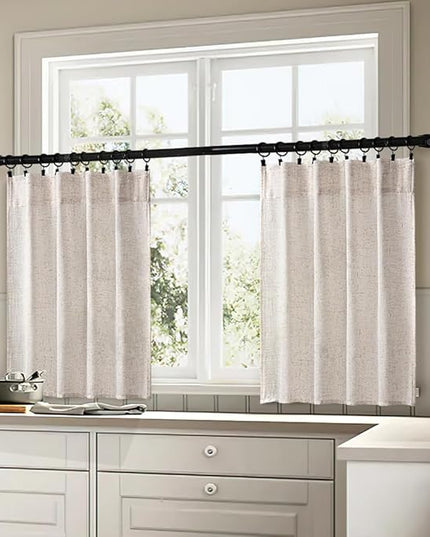 MIULEE Farmhouse Kitchen Curtains 36 Inch Length 2 Panels, Soft Thick Linen Textured Natural White Semi Sheer Light Filtering Short Cafe Tier Curtains for Small Half Window Back Tab Rod Pocket